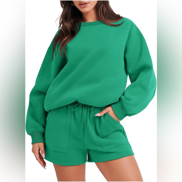 ANRABESS Tops - NWOT Spring Green Women's Two Piece Sweatshirt Short Set